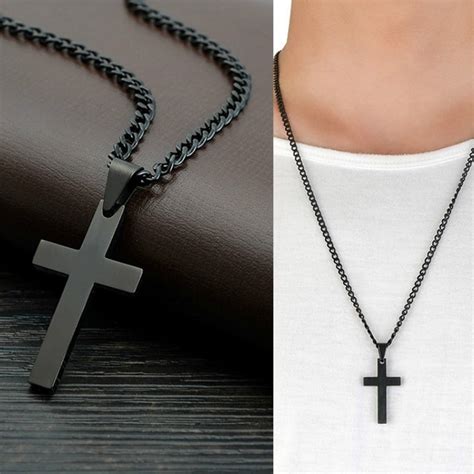 Yesbay Stainless Steel Cross Pendant Men Women Chain Necklace Religious