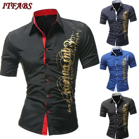 Buy Luxury Mens Button Casual Shirts Slim Fit Short