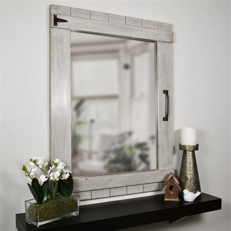 Gina s home black and white bathroom reveal white bathroom. FirsTime & Co.® Weathered Farmhouse Barn Door Mirror ...