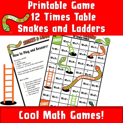Multiplication games and worksheets with solutions: PRINTABLE snakes and ladders Multiplications 12 - Printable Games By NinaLaZina