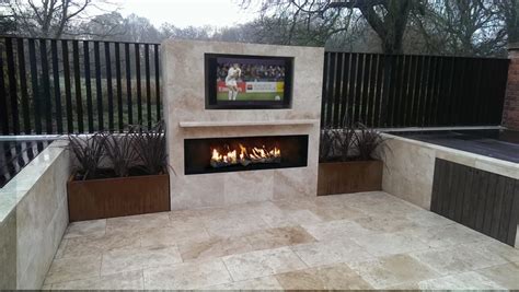 Outdoor Gas Fireplace 1800mm Wide With Tv Over Frameless Outdoor Gas