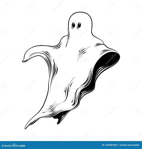 Hand Drawn Sketch Of Ghost In Black Isolated On White Background