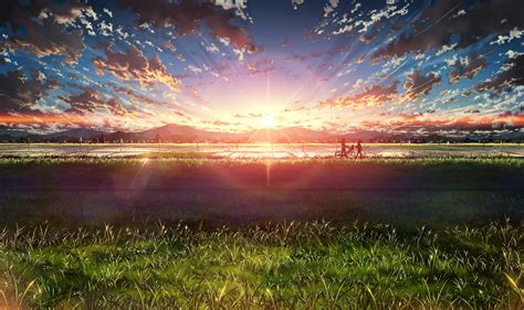 Wallpaper Sunlight Landscape Sunset Anime Girls