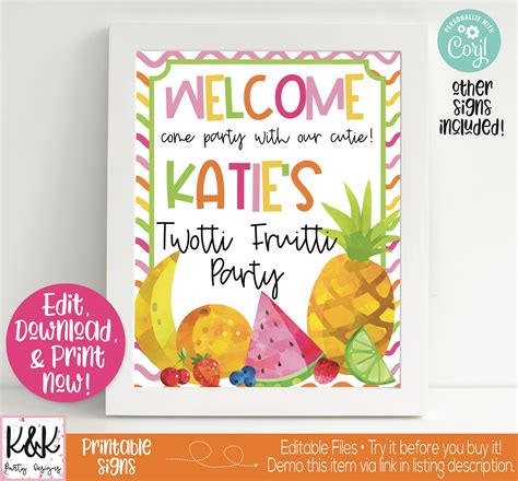 Twotti Fruitti Birthday Party Sign Fruit Welcome Sign Fruit Etsy