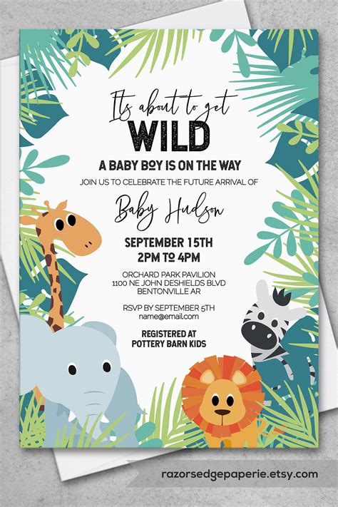 Jungle Baby Shower Invitation Pack For Safari Baby Shower Boy Etsy