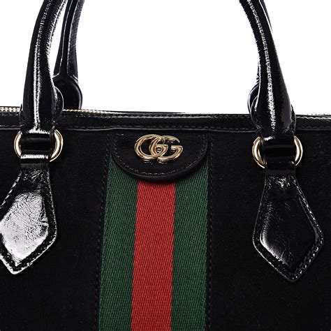 Gucci Suede Patent Gg Web Medium Ophidia Top Handle Bag Black 546458