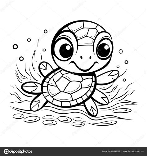 Cute Kartun Kura Kura Berenang Laut Ilustrasi Vektor Untuk Buku Vektor