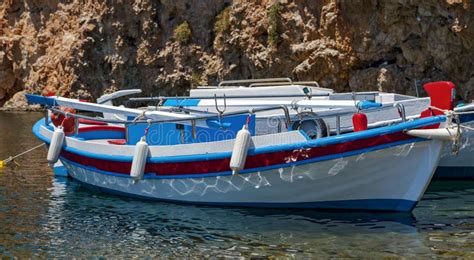 Boats On Lake Voulismeni Agios Nikolaos Crete Greece Stock Photo