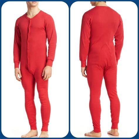 Indera Underwear And Socks Red Union Suit Long Johns Flapjacks Button