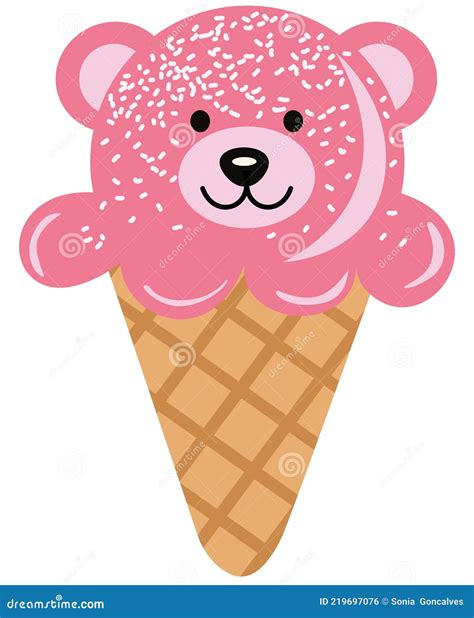 Cute Teddy Bear Ice Cream Cone Stock Vector Illustration Of Strawberry Stick 219697076