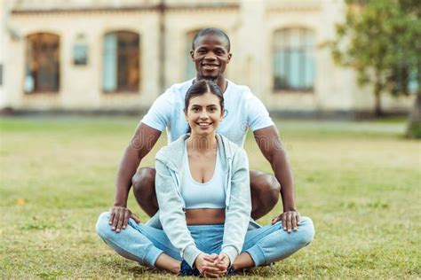 Boyfriend Helping Stretching Girlfriend Stock Image Image Of People