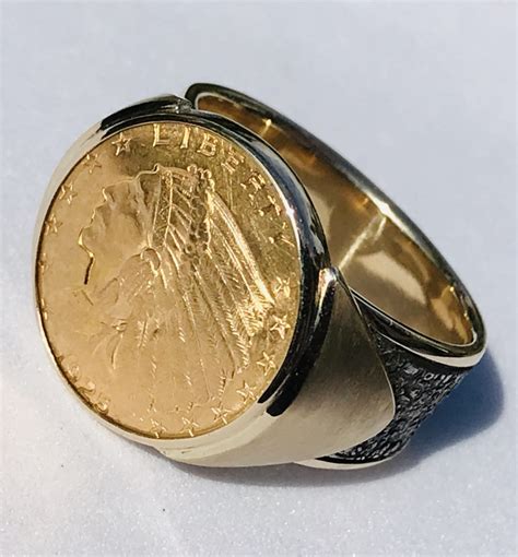 18k Yellow Gold Mens Peso Gold Coin Ring 1945 Mexico Peso Size