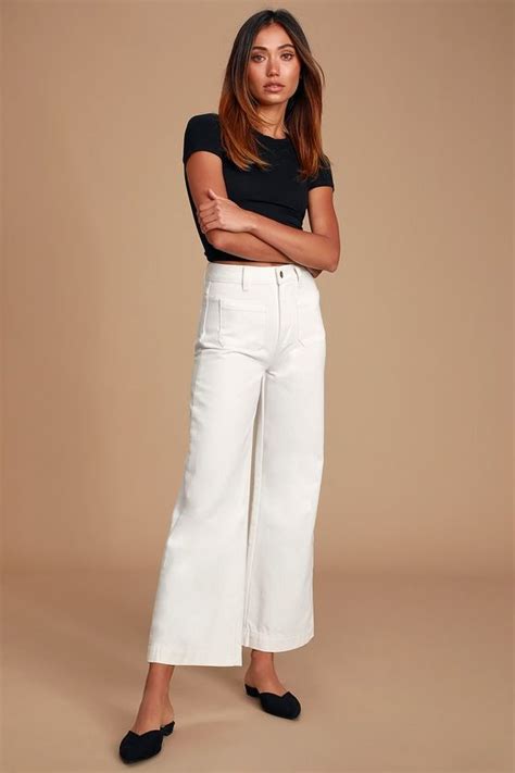 Lulus Sailor White High Waisted Cropped Wide Leg Jeans Size