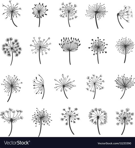 Dandelion Silhouette Icons Royalty Free Vector Image