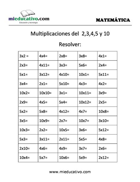Ejercicios De Multiplicaciones Por 2345 Y 10 Segundo Grado Primaria