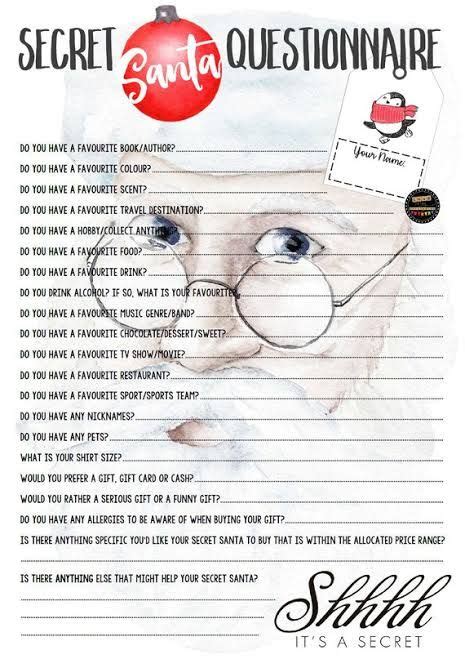 23 Printable Secret Santa Questionnaire Download Secret Santa