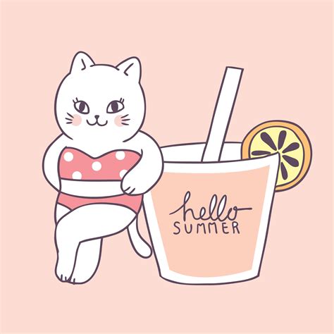 Cartoon Cute Summer Sexy Cat And Drink Vector 563159 Vector Art At