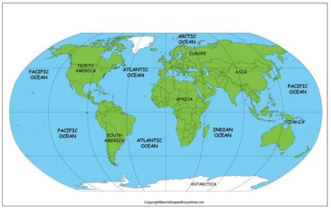 Free Large World Map With 5 Oceans Printable