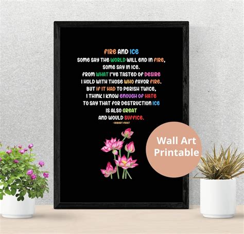 Robert Frost Fire And Ice Poem Print Wall Art Instant Download Re
