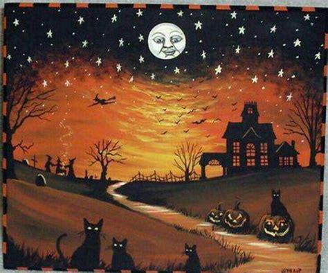 Carte Halloween Halloween Folk Art Halloween Scene Halloween