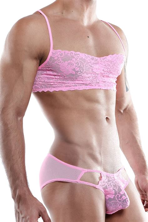 Secret Male Pink Lace Rouched Front Bralette Cheapundies