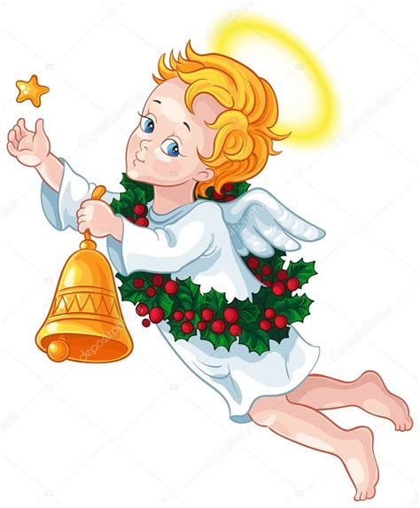 Vector Cartoon Christmas Angel With A Star A Bell And A