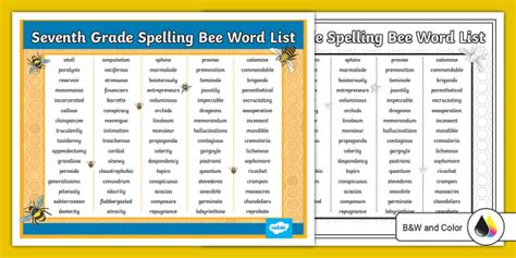 Seventh Grade Spelling Bee Word List Teacher Made Twinkl