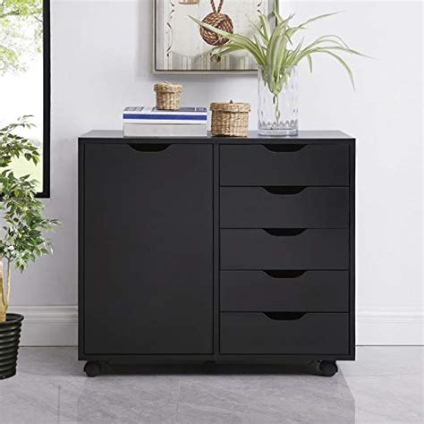 Naomi Home Amy 5 Drawer Office Storage Cabinet With Shelves Black On