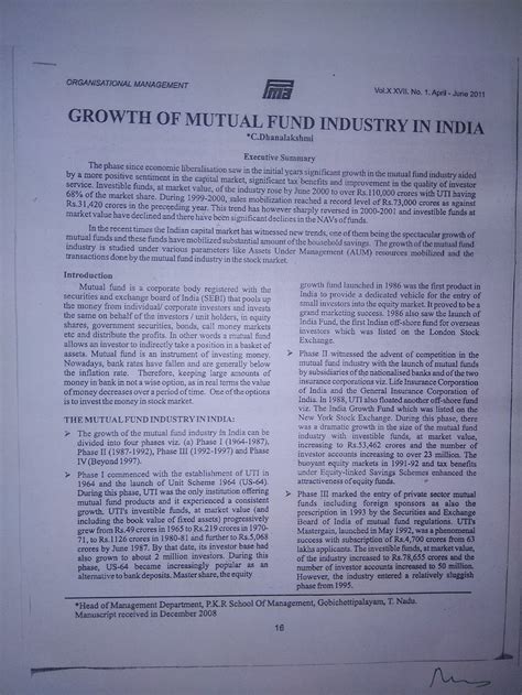 Pdf Growth Of Mutual Fund Industry In India