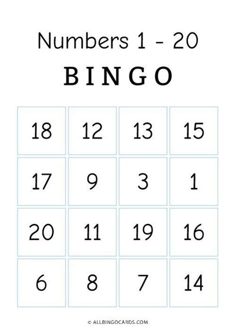 1 20 Number Bingo Cards Free Printable Bingo Cards Bingo Card