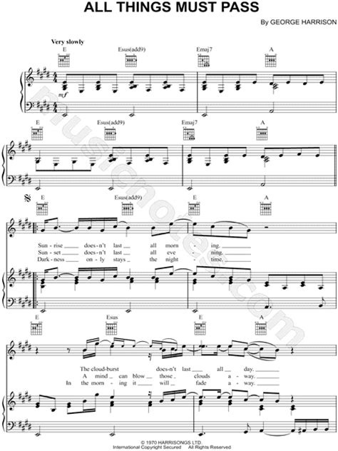 George Harrison All Things Must Pass Sheet Music In E Major Transposable Download And Print