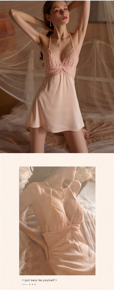 Sexy Feminine Lace Deep V Neck Backless Satin Nightgown Florashe