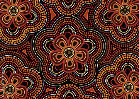 Aboriginal Dot Art Vector Seamless Flower Pattern Background Stock