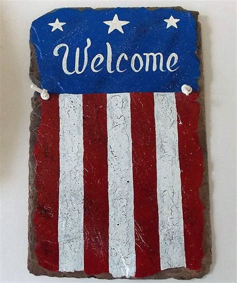 Patriotic Welcome Slate Hand Painted Art Word Art Etsy Slate Tile