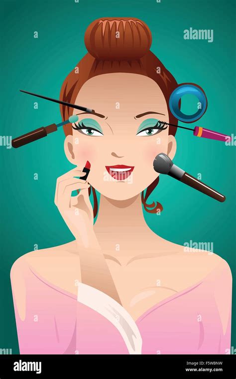 Cartoon Beautiful Girl Applying Makeup Hi Res Stock Photography And
