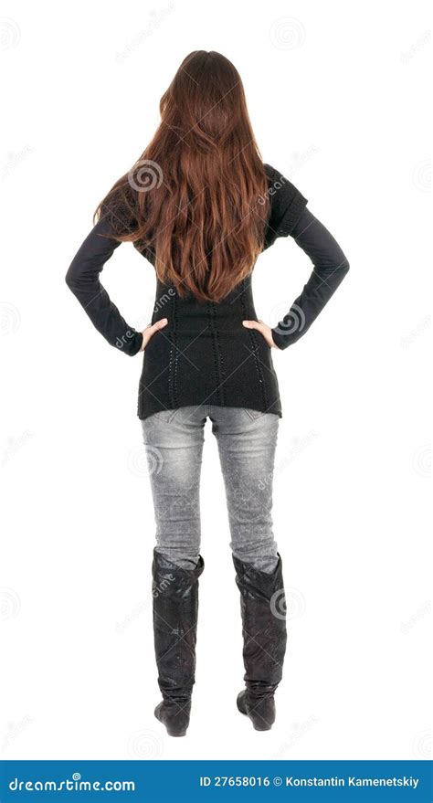 Back View Of Standing Young Beautiful Woman Royalty Free Stock Image