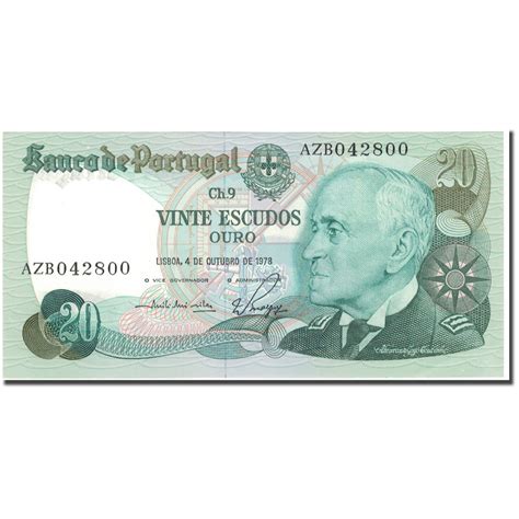 Banknote Portugal 20 Escudos 1978 10 04 Km176b Unc65 70