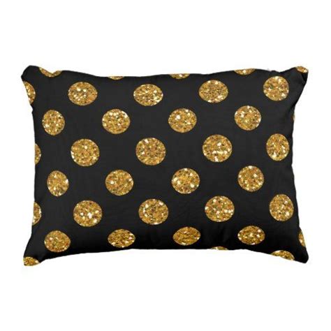 Faux Gold Glitter Polka Dots Pattern On Black Accent Pillow Zazzle