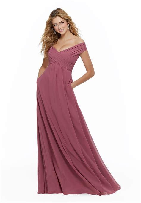 Boho Chic Chiffon Bridesmaids Dress With Off The Shoulder Neckline Morilee