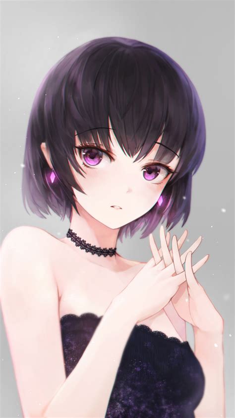 Download Beautiful Anime Girl Bare Shoulder Violet Eyes 720x1280