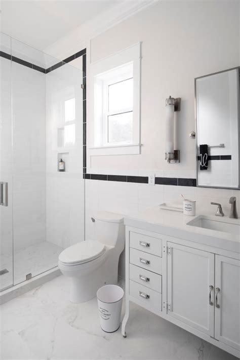White Bathroom With Black Tile Trim Hgtv
