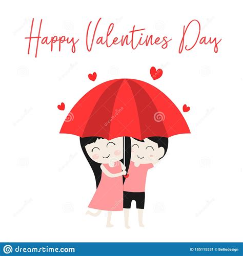 Flat Cute Cartoon Character Couple Love In Valentine S Day Stock Vector