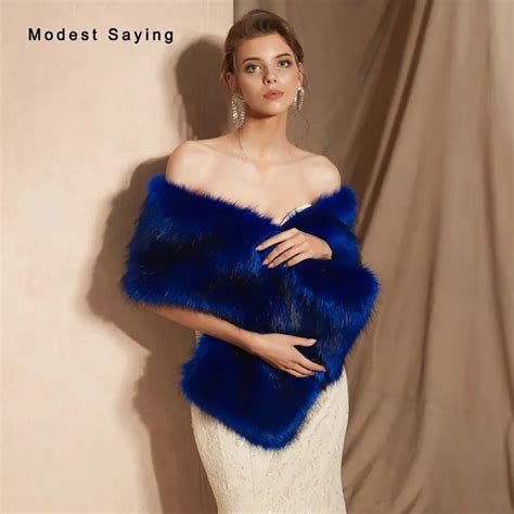 Royal Blue Faux Fur Wedding Shrugs 2019 New Fashion Bridal Shawls