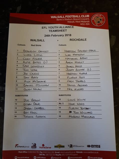 Walsall Fc Academy On Twitter Heres How The Two Teams Line Up This