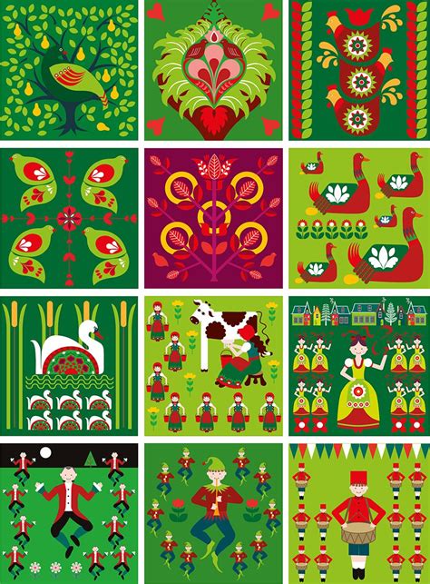 Twelve Days Of Christmas Folk Art Style Print In 2021 Christmas