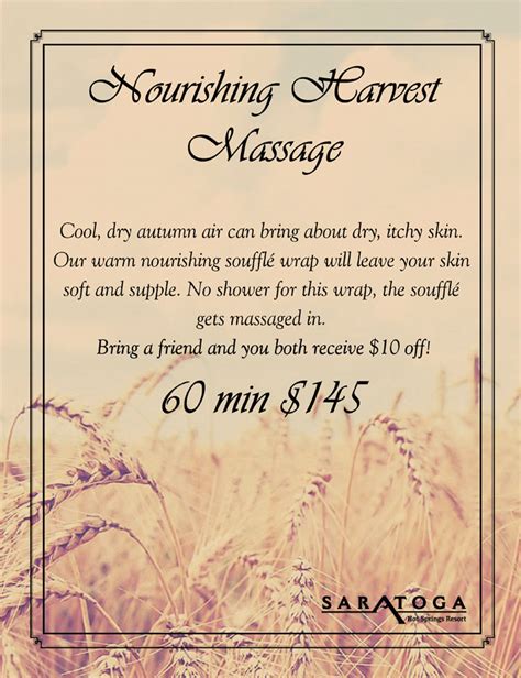 Nourishing Harvest Massage Healing Waters Spa November Special