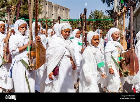 A Street Procession Of Ethiopian Orthodox Christians During The Annual