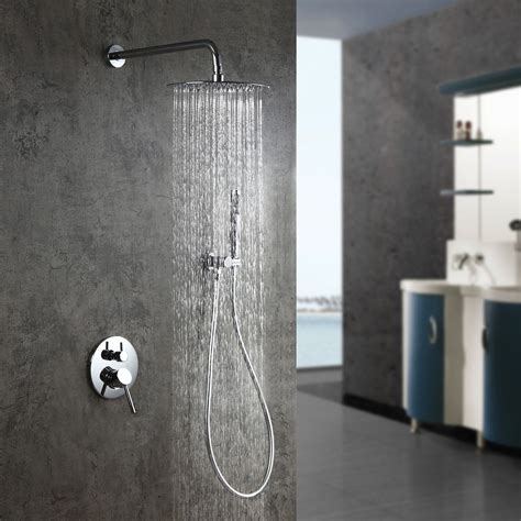 modern 10 wall mounted rain shower system with handheld shower set solid brass wall mount