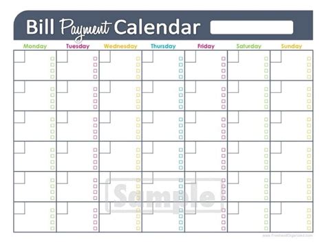 Free Printable Monthly Bill Chart Calendar Template Printable