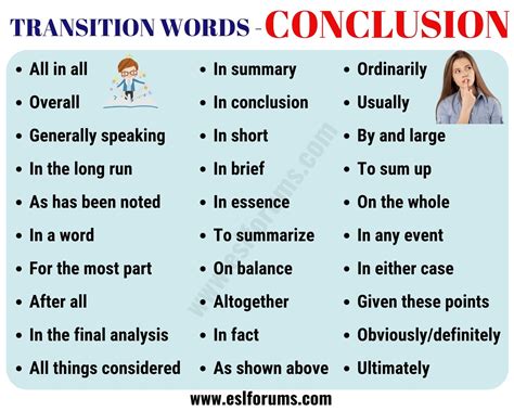 Conclusion Transition Words Useful List And Examples Esl Forums